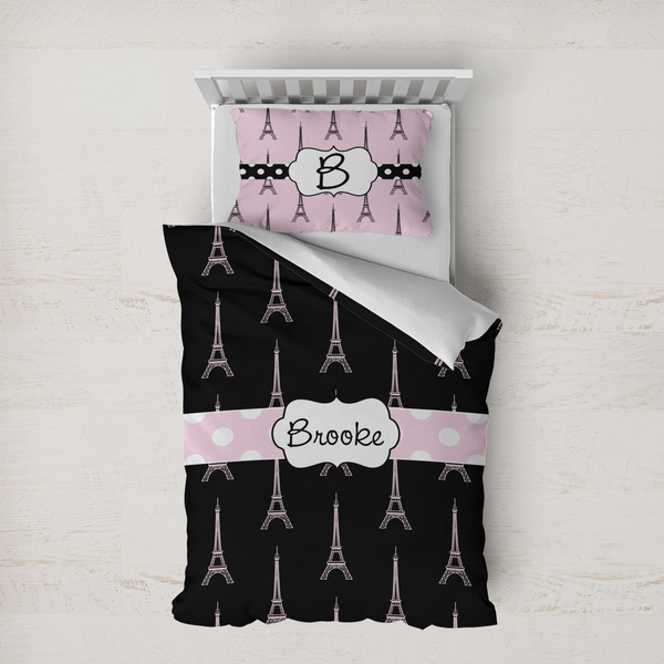 Custom Black Eiffel Tower Duvet Cover Set - Twin XL (Personalized)