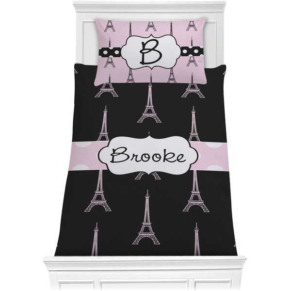 Custom Black Eiffel Tower Comforter Set - Twin (Personalized)