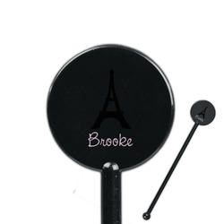 Black Eiffel Tower 5.5" Round Plastic Stir Sticks - Black - Single Sided (Personalized)