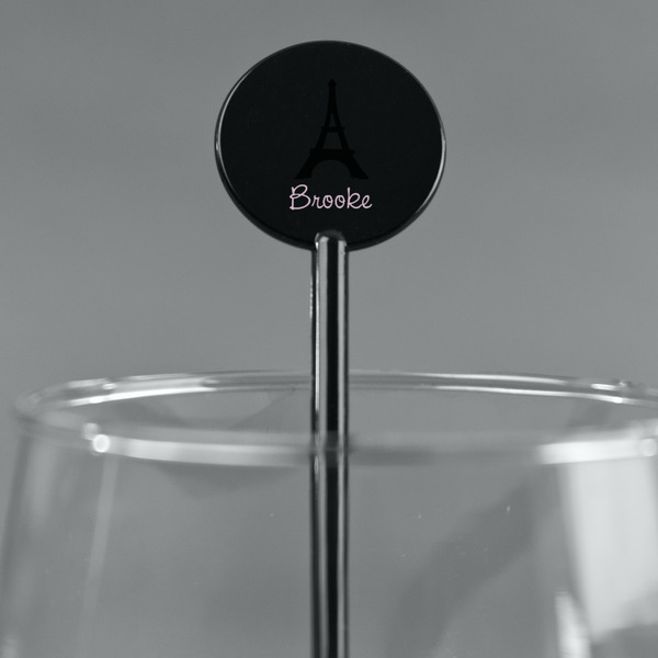 Black Eiffel Tower Black Plastic 5.5" Stir Stick - Round - Main