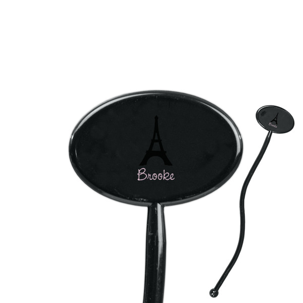 Custom Black Eiffel Tower 7" Oval Plastic Stir Sticks - Black - Single Sided (Personalized)