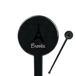 Black Eiffel Tower 7" Round Plastic Stir Sticks - Black - Double Sided (Personalized)