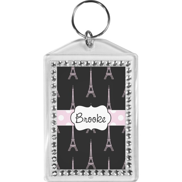 Custom Black Eiffel Tower Bling Keychain (Personalized)