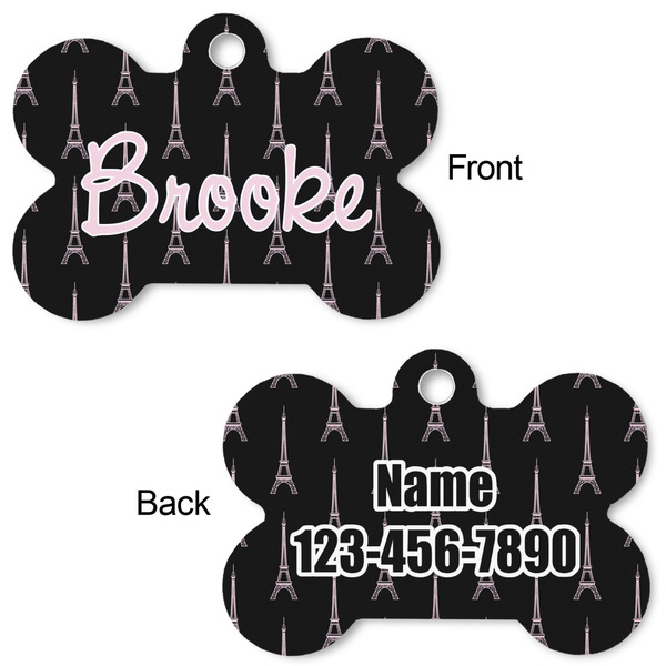 Black Eiffel Tower Bone Shaped Dog ID Tag - Large - Approval
