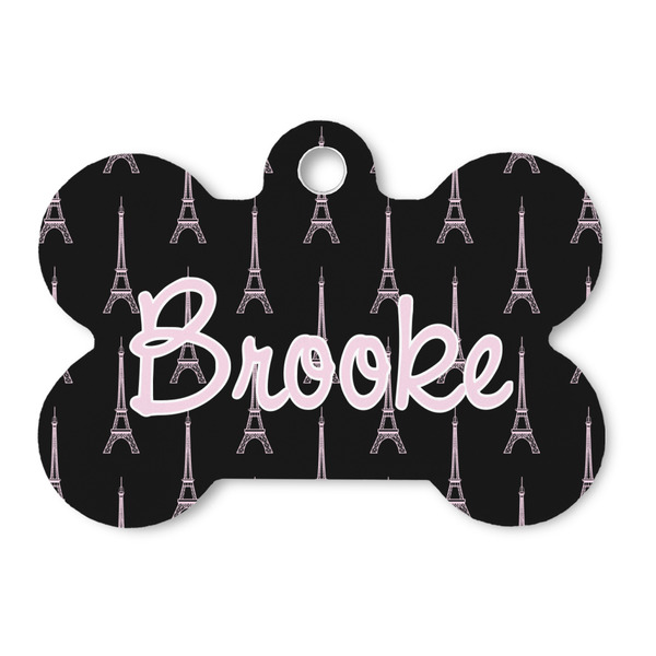 Custom Black Eiffel Tower Bone Shaped Dog ID Tag (Personalized)