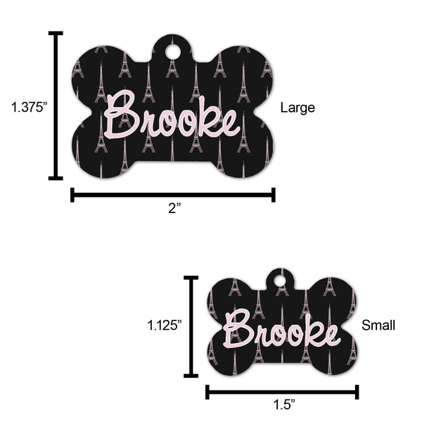 Black Eiffel Tower Bone Shaped Dog ID Tag - Large - Scale