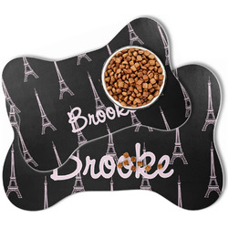 Black Eiffel Tower Bone Shaped Dog Food Mat (Personalized)