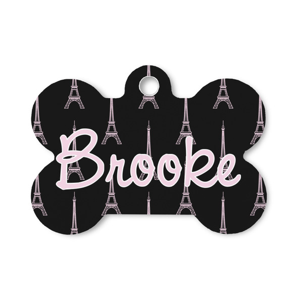 Custom Black Eiffel Tower Bone Shaped Dog ID Tag - Small (Personalized)