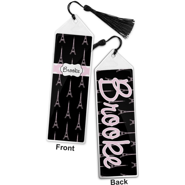 Black Eiffel Tower Bookmark with tassel - Front and Back