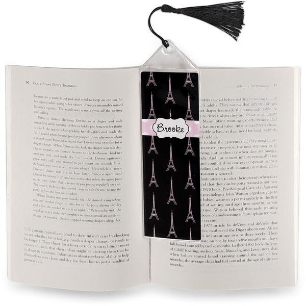 Black Eiffel Tower Bookmark with tassel - In book