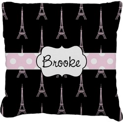 Black Eiffel Tower Faux-Linen Throw Pillow 16" (Personalized)