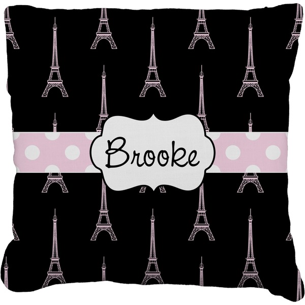 Custom Black Eiffel Tower Faux-Linen Throw Pillow 16" (Personalized)