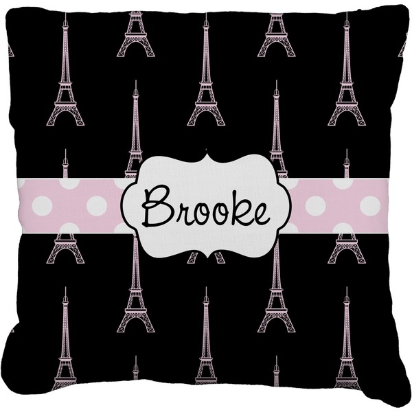 Custom Black Eiffel Tower Faux-Linen Throw Pillow 18" (Personalized)