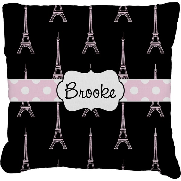 Custom Black Eiffel Tower Faux-Linen Throw Pillow 20" (Personalized)