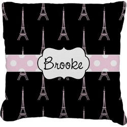 Black Eiffel Tower Faux-Linen Throw Pillow (Personalized)