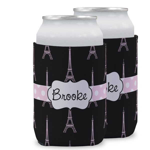Custom Black Eiffel Tower Can Cooler (12 oz) w/ Name or Text