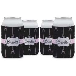 Black Eiffel Tower Can Cooler (12 oz) - Set of 4 w/ Name or Text
