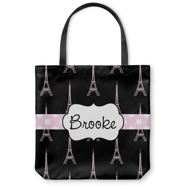 Custom Black Eiffel Tower Canvas Tote Bag - Small - 13"x13" (Personalized)