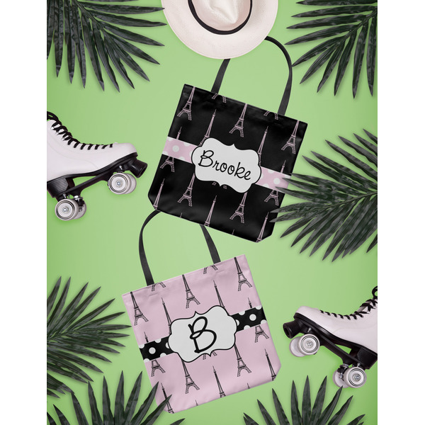 Black Eiffel Tower Canvas Tote Lifestyle Front and Back