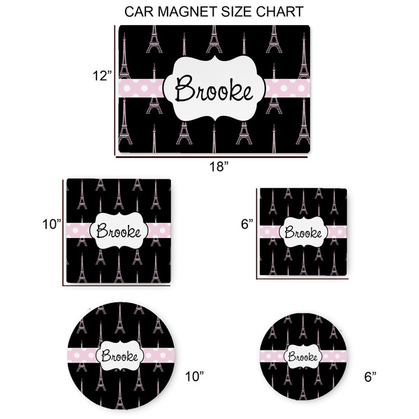 Black Eiffel Tower Car Magnets - SIZE CHART