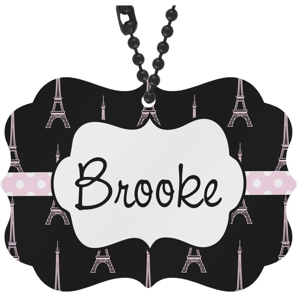 Custom Black Eiffel Tower Rear View Mirror Decor (Personalized)