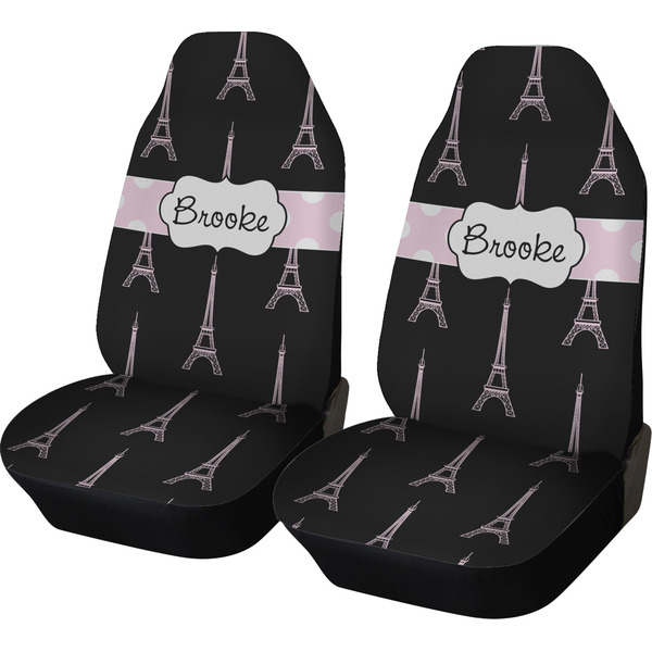 Custom Black Eiffel Tower Car Seat Covers (Set of Two) (Personalized)