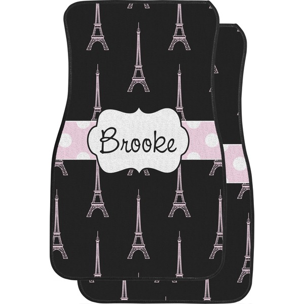 Custom Black Eiffel Tower Car Floor Mats (Front Seat) (Personalized)