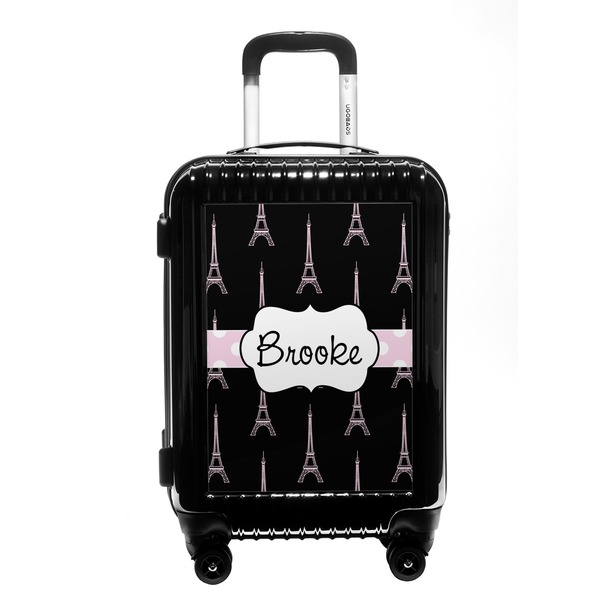 Custom Black Eiffel Tower Carry On Hard Shell Suitcase (Personalized)