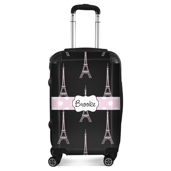 Custom Black Eiffel Tower Suitcase - 20" Carry On (Personalized)