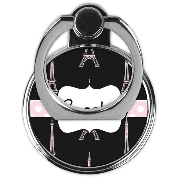 Black Eiffel Tower Cell Phone Ring Stand & Holder - Front (Collapsed)