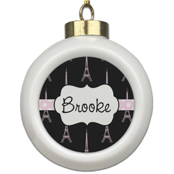 Black Eiffel Tower Ceramic Ball Ornament (Personalized)