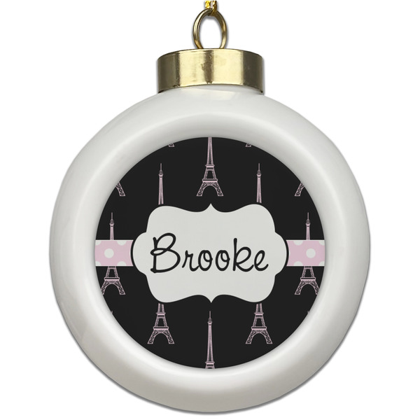 Custom Black Eiffel Tower Ceramic Ball Ornament (Personalized)