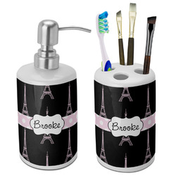Black Eiffel Tower Ceramic Bathroom Accessories Set (Personalized)