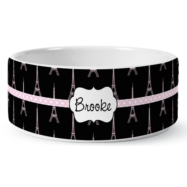 Black Eiffel Tower Ceramic Dog Bowl - Medium - Front