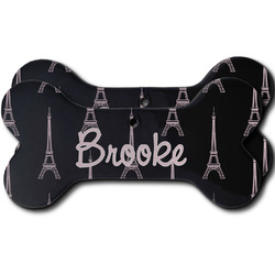 Black Eiffel Tower Ceramic Dog Ornament - Front & Back w/ Name or Text