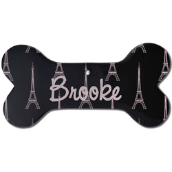 Black Eiffel Tower Ceramic Dog Ornament - Front w/ Name or Text