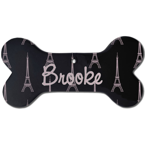 Black Eiffel Tower Ceramic Flat Ornament - Bone Front