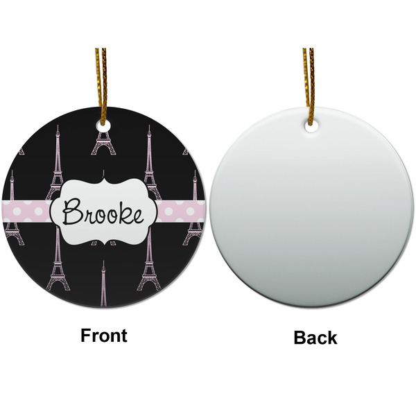 Black Eiffel Tower Ceramic Flat Ornament - Circle Front & Back (APPROVAL)