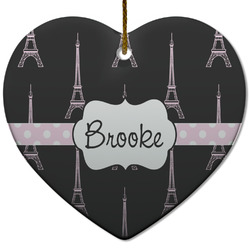 Black Eiffel Tower Heart Ceramic Ornament w/ Name or Text
