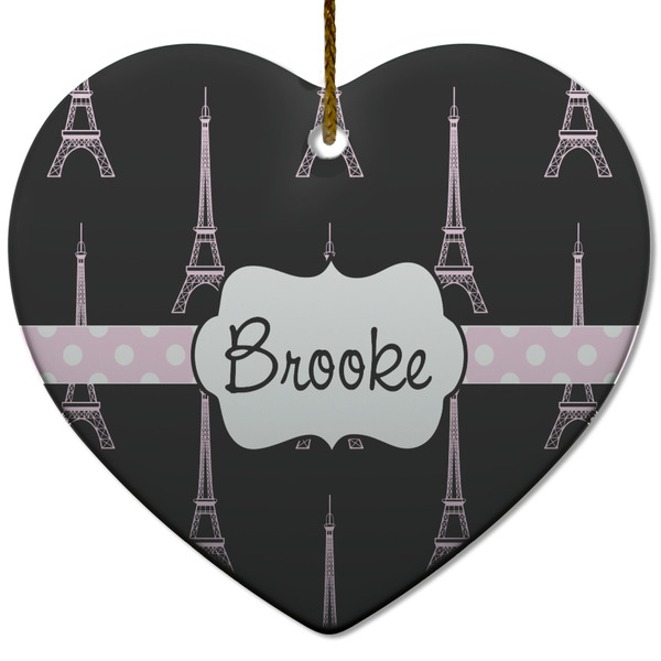 Black Eiffel Tower Ceramic Flat Ornament - Heart (Front)