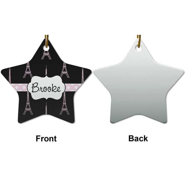 Black Eiffel Tower Ceramic Flat Ornament - Star Front & Back (APPROVAL)