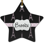 Black Eiffel Tower Star Ceramic Ornament w/ Name or Text