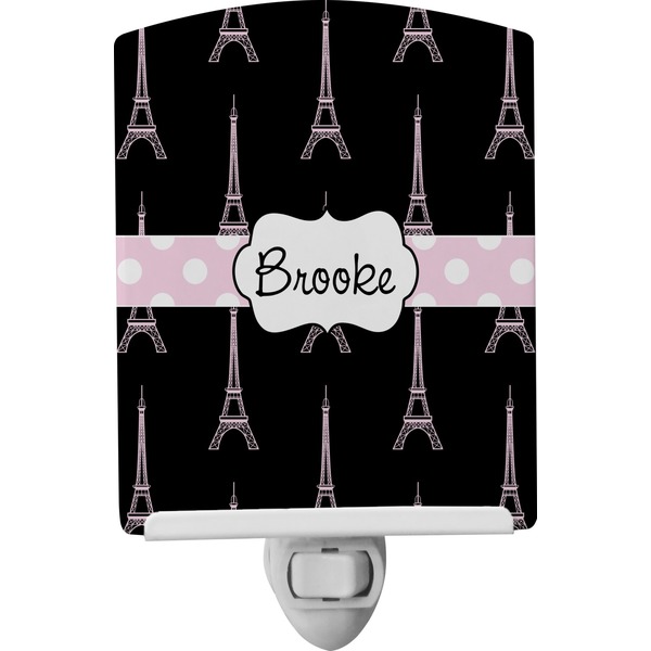 Custom Black Eiffel Tower Ceramic Night Light (Personalized)