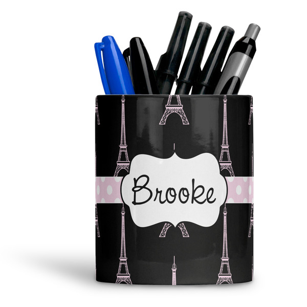 Custom Black Eiffel Tower Ceramic Pen Holder