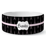 Black Eiffel Tower Ceramic Dog Bowl (Personalized)