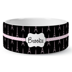 Black Eiffel Tower Ceramic Dog Bowl - Large (Personalized)