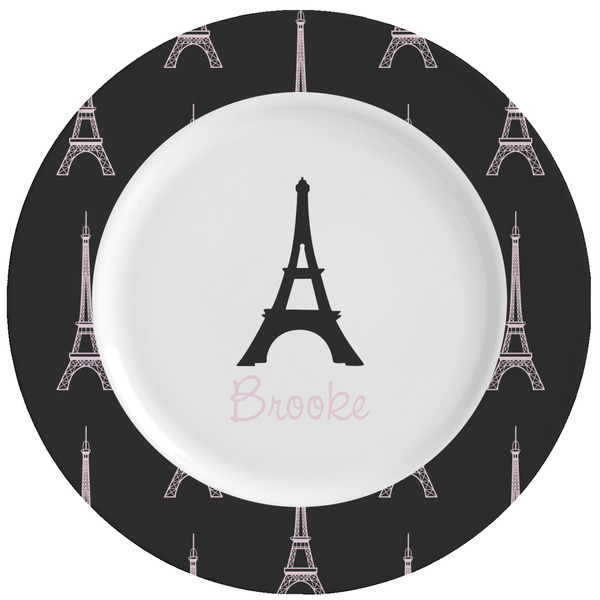 Custom Black Eiffel Tower Ceramic Dinner Plates (Set of 4) (Personalized)