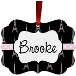Black Eiffel Tower Metal Frame Ornament - Double Sided w/ Name or Text