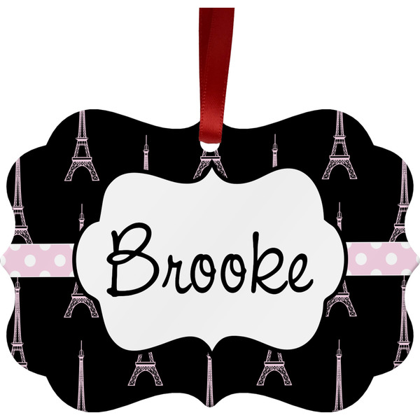 Custom Black Eiffel Tower Metal Frame Ornament - Double Sided w/ Name or Text