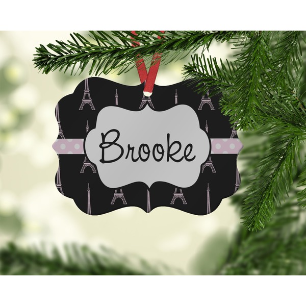Black Eiffel Tower Christmas Ornament (On Tree)